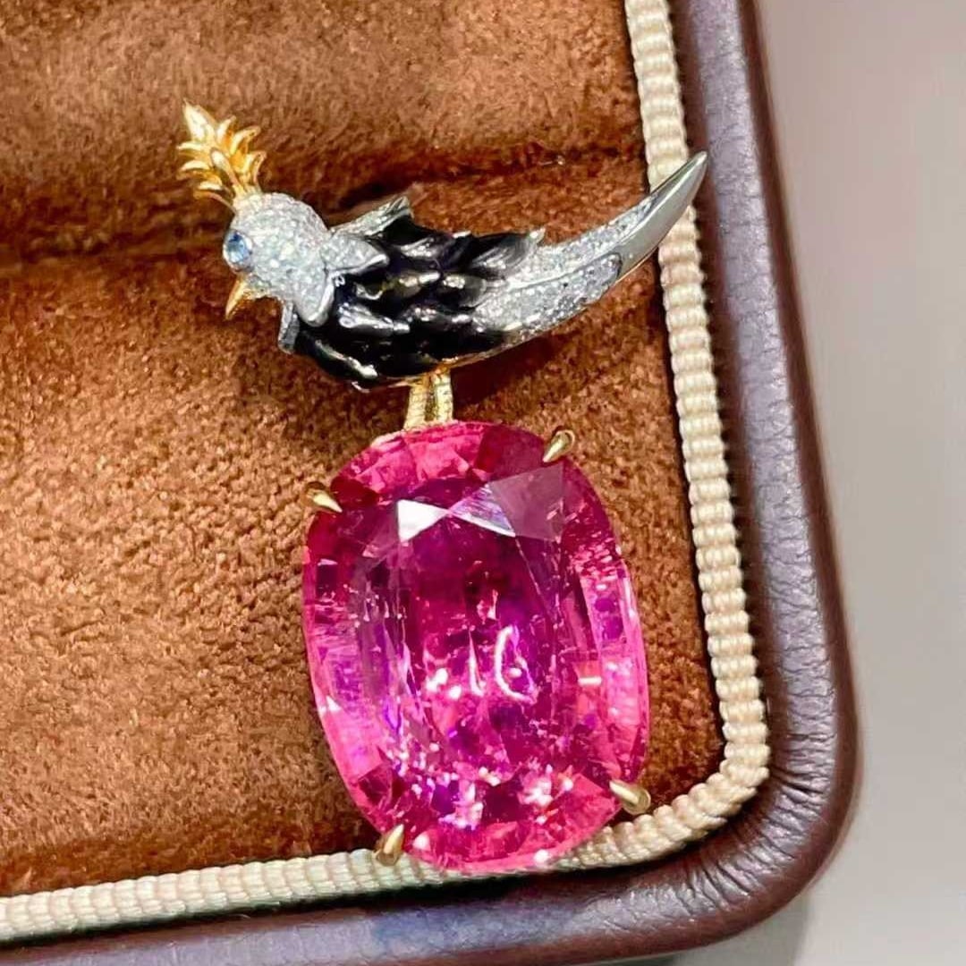 14k Gold 9.05 Ct Natural Tourmaline & Diamond Pendant( Without Chain ) - 3