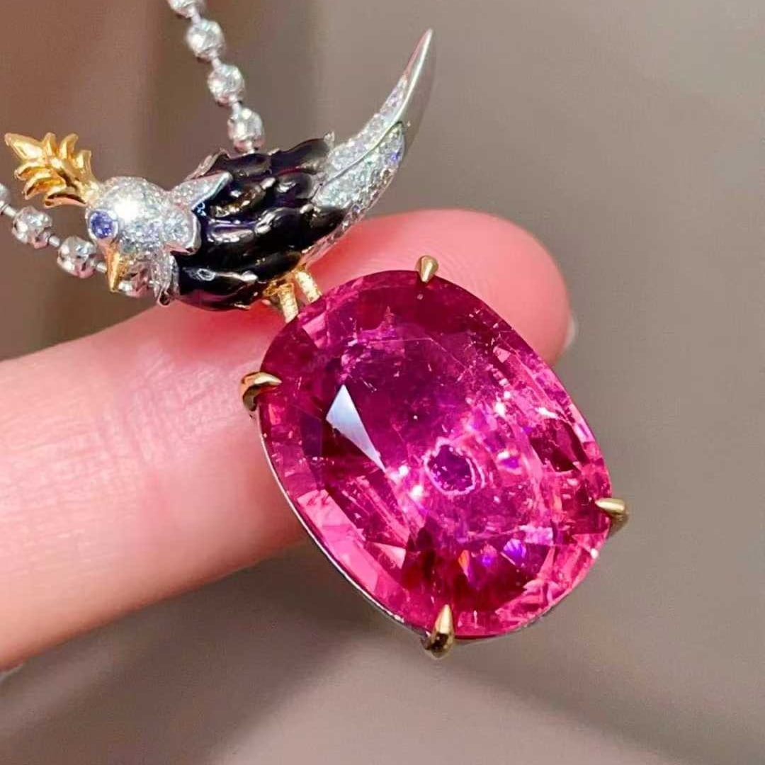 14k Gold 9.05 Ct Natural Tourmaline & Diamond Pendant( Without Chain ) - 5