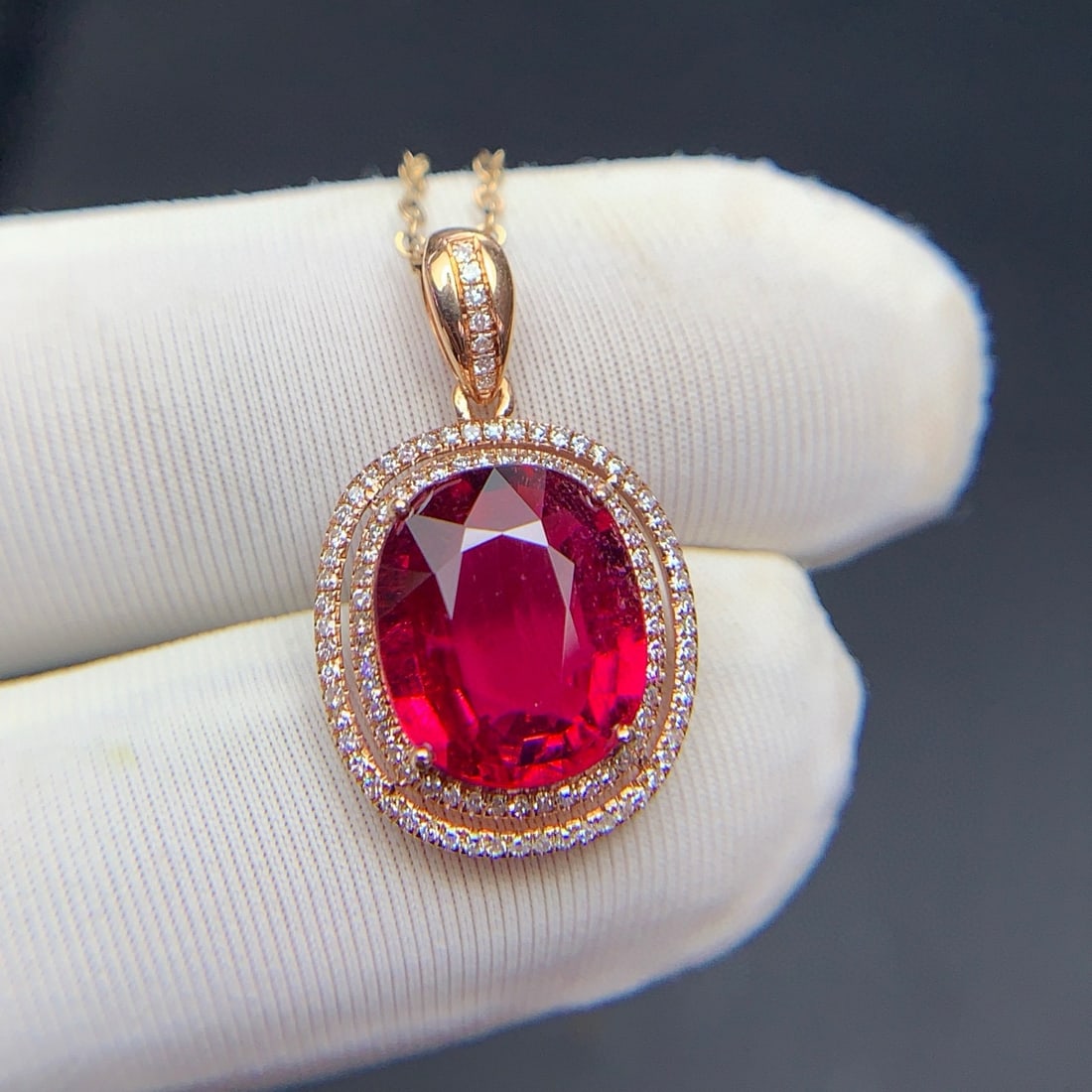 14k Gold 3.4 Ct Natural Tourmaline & Diamond Pendant( Without Chain ) - 2