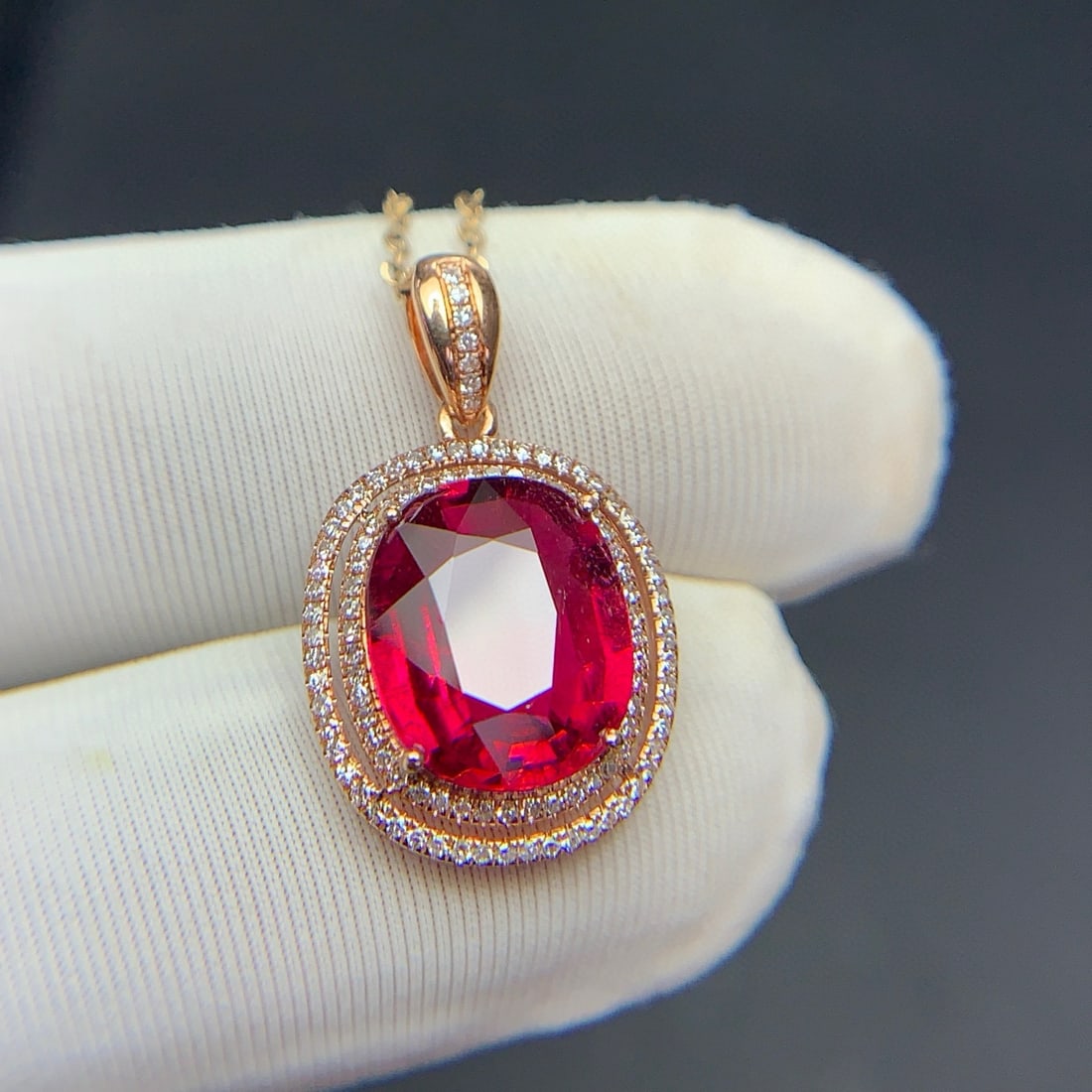 14k Gold 3.4 Ct Natural Tourmaline & Diamond Pendant( Without Chain ) - 4