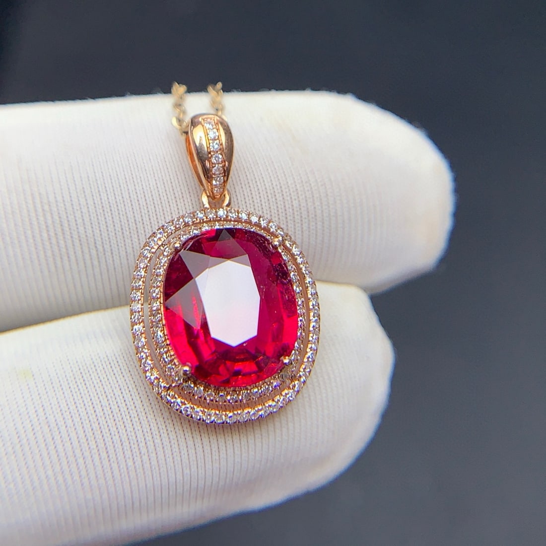 14k Gold 3.4 Ct Natural Tourmaline & Diamond Pendant( Without Chain ) - 5