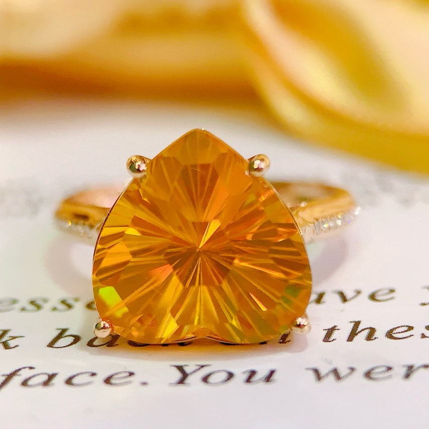 14k Gold 6.60 Ctw Natural Citrine & Diamond Ring - 2