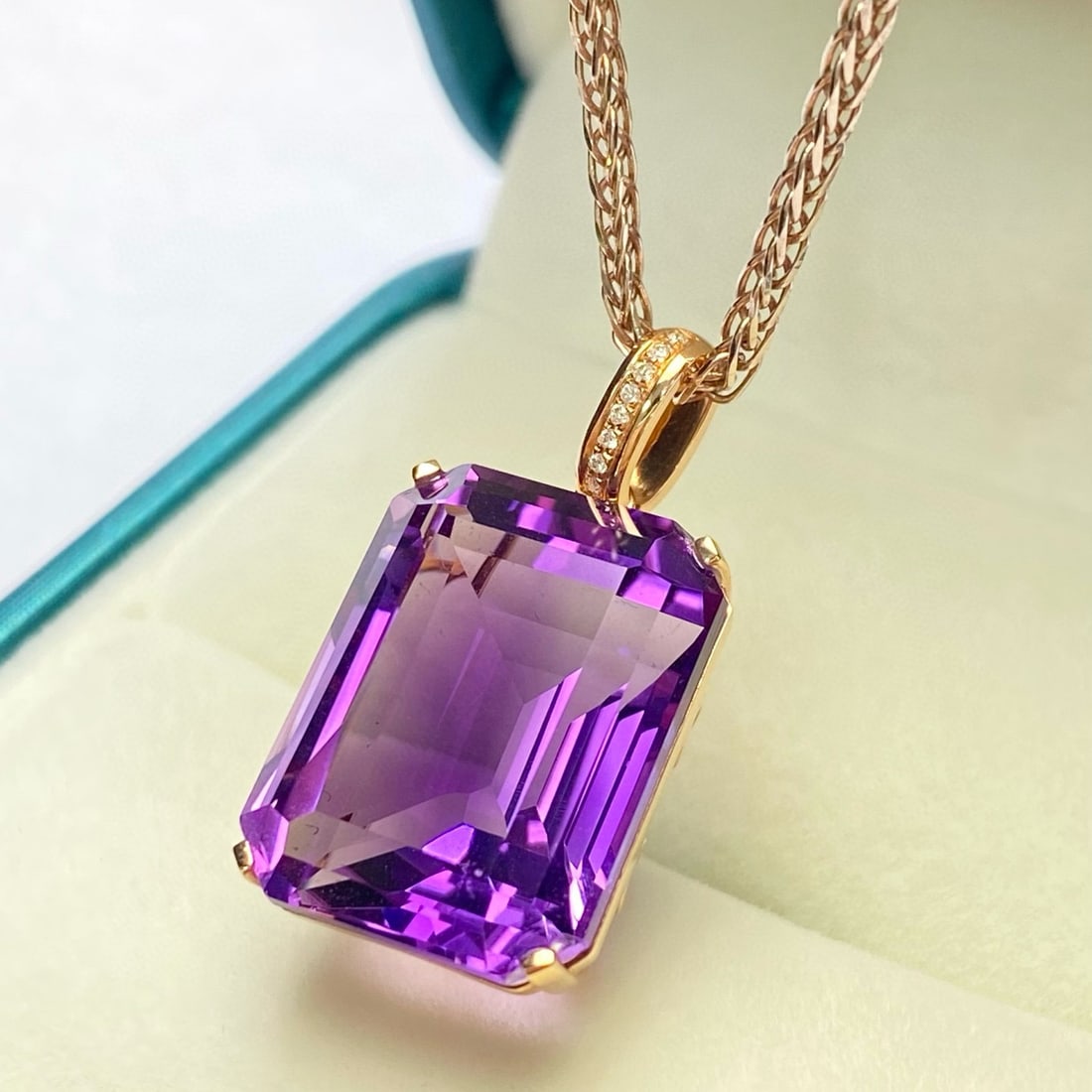 14k Gold 16.20 Ct Natural Amethyst & Diamond Pendant( Without Chain ) - 3