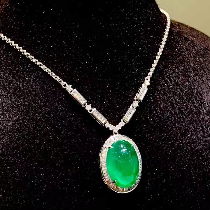 14k Gold 6.5 Ct Natural Emerald & Diamond Necklace - 5