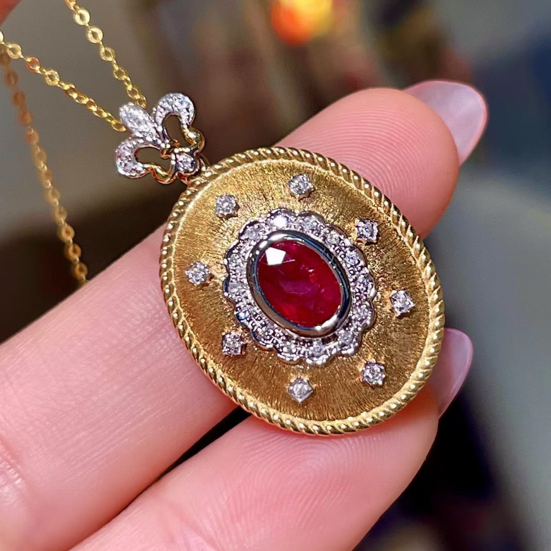 14k Gold 1.06 Ctw Natural Ruby & Diamond Pendant( Without Chain ) - 3