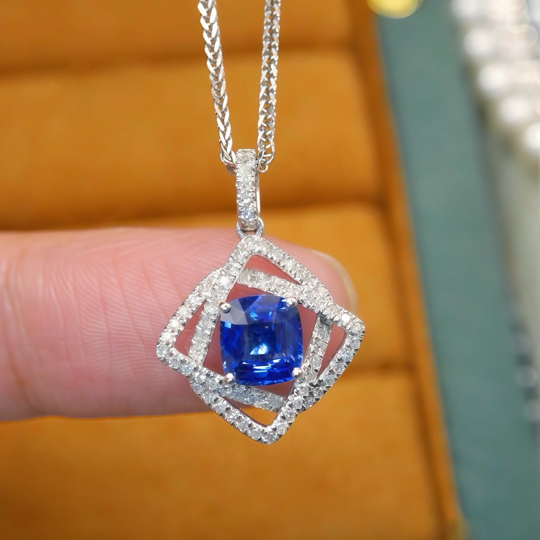 14k Gold 1.25 Ctw Natural Sapphire & Diamond Pendant( Without Chain ): Ref:231137216 // gold content:14k gold // main gemstone:sapphire // shape:cushion // carat weight:1. 05ct // color:blue // treatment:natural // // adjacent gemstone 2 : diamond // number of