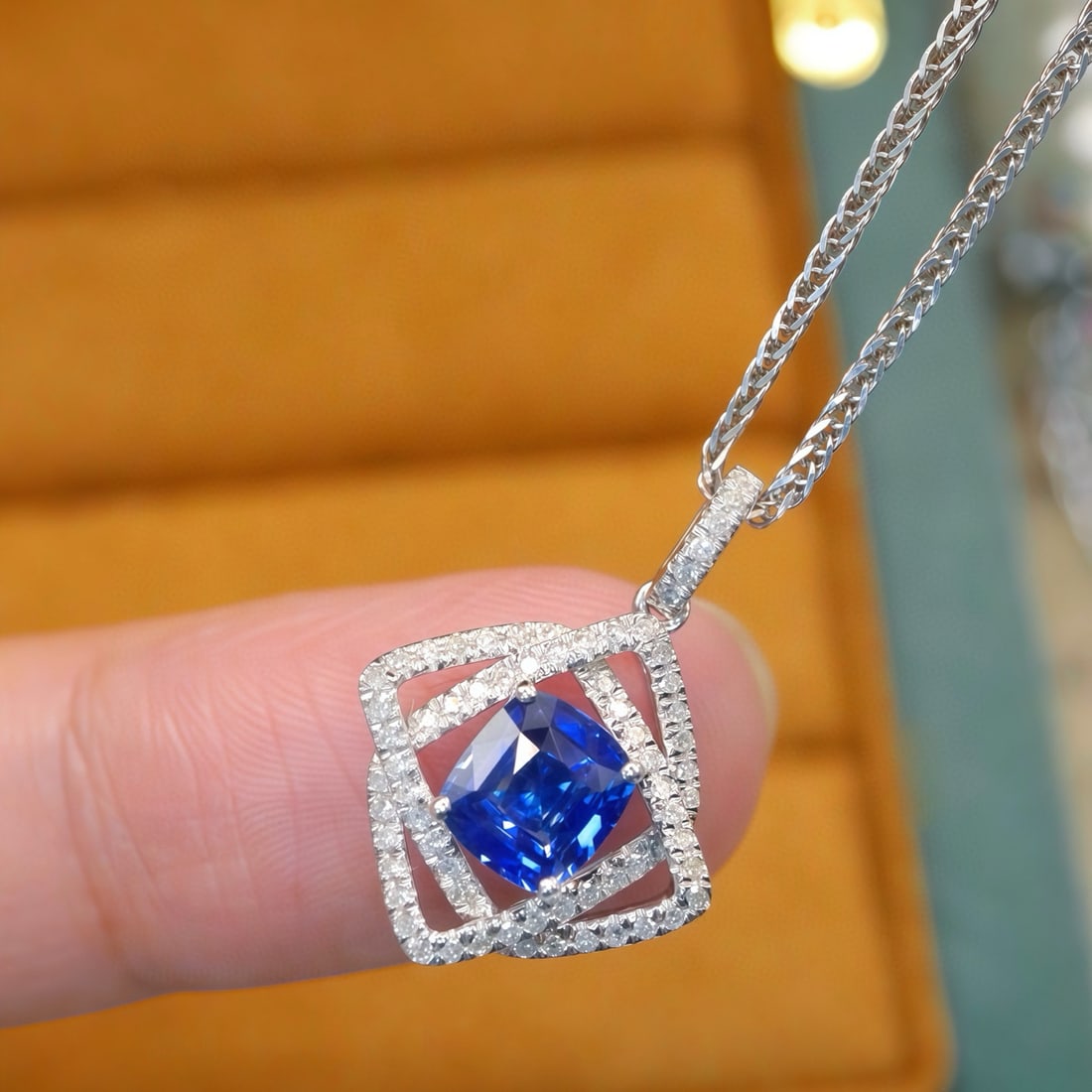 14k Gold 1.25 Ctw Natural Sapphire & Diamond Pendant( Without Chain ) - 3