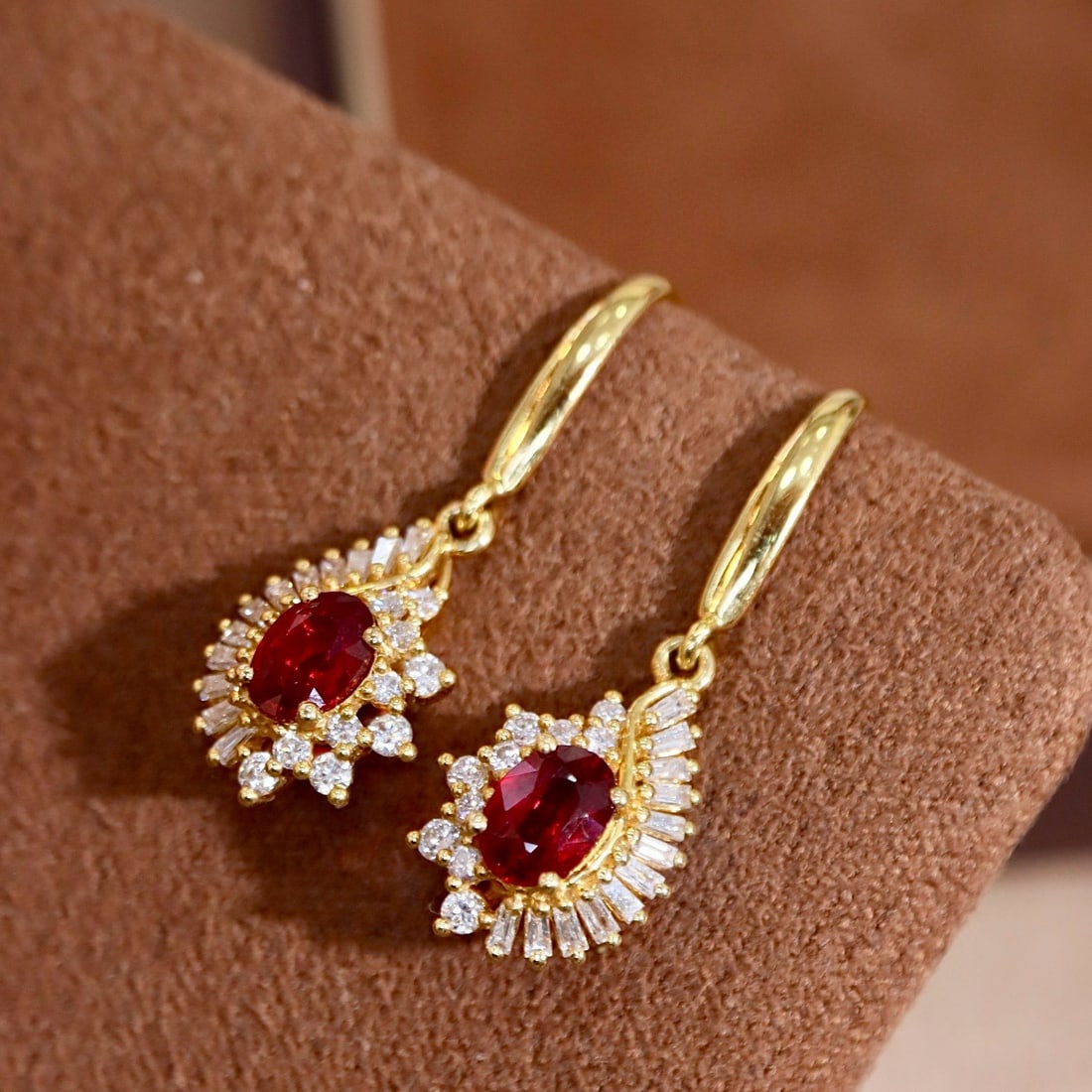 14k Gold 1.31 Ctw Natural Ruby & Diamond Earrings - 2