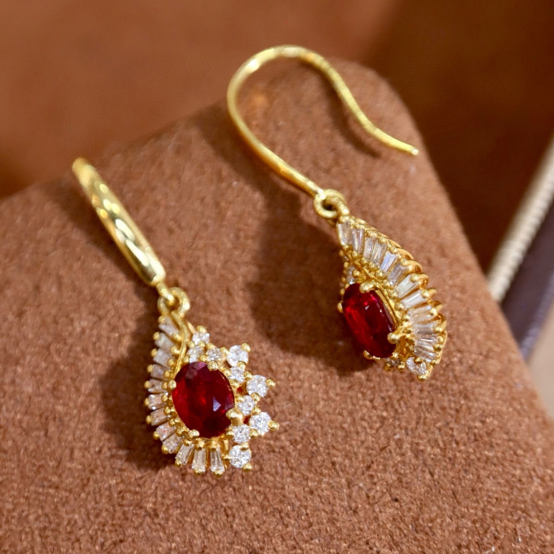 14k Gold 1.31 Ctw Natural Ruby & Diamond Earrings - 3