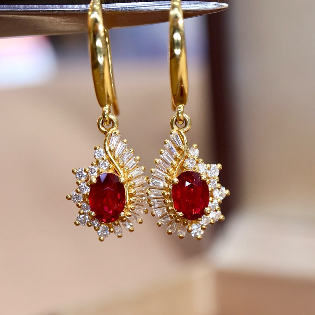 14k Gold 1.31 Ctw Natural Ruby & Diamond Earrings - 4