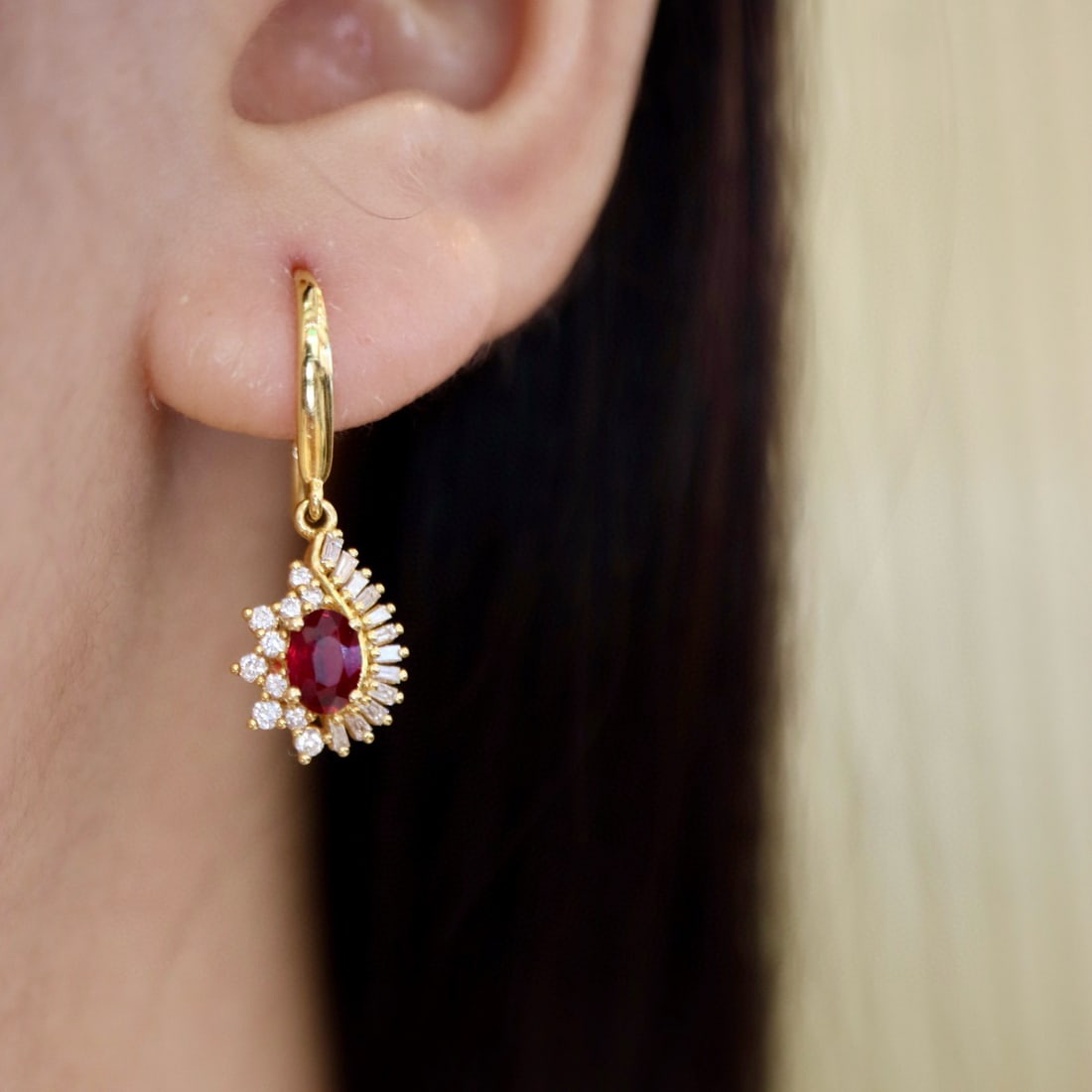 14k Gold 1.31 Ctw Natural Ruby & Diamond Earrings - 5