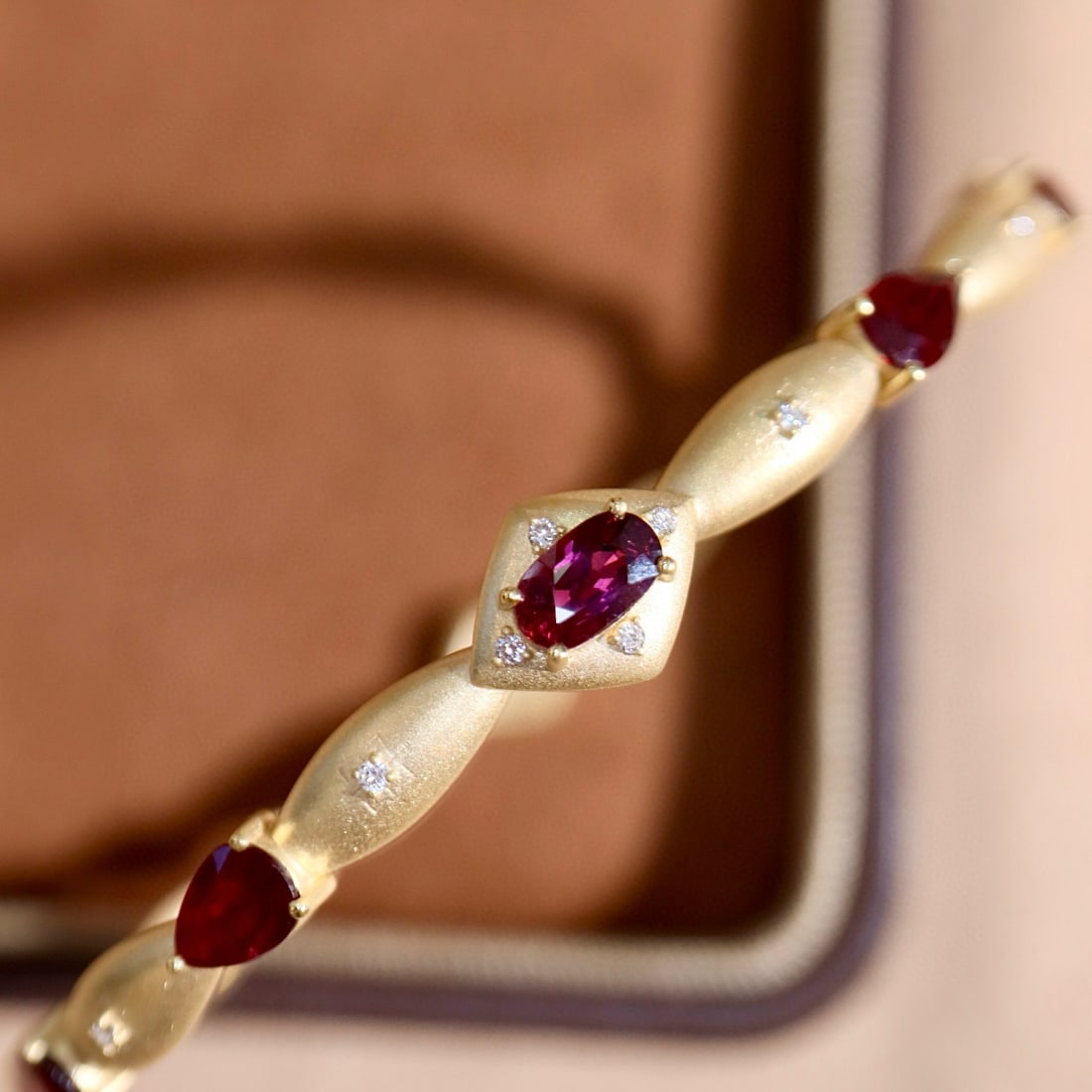 14k Gold 2.39 Ctw Natural Ruby & Diamond Bangle - 2