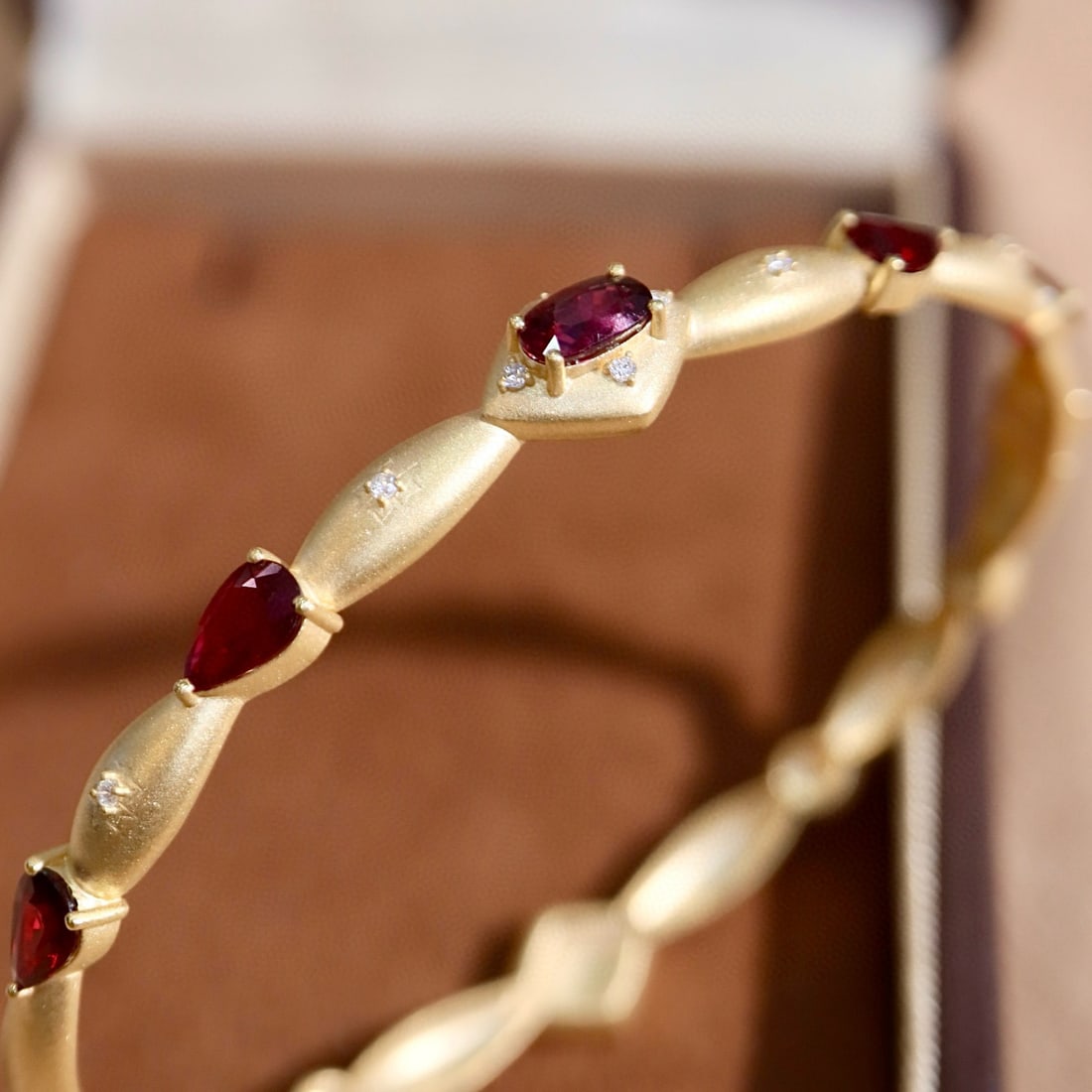 14k Gold 2.39 Ctw Natural Ruby & Diamond Bangle - 3