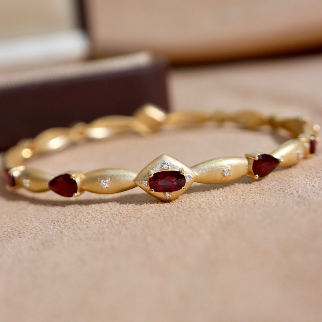 14k Gold 2.39 Ctw Natural Ruby & Diamond Bangle - 4