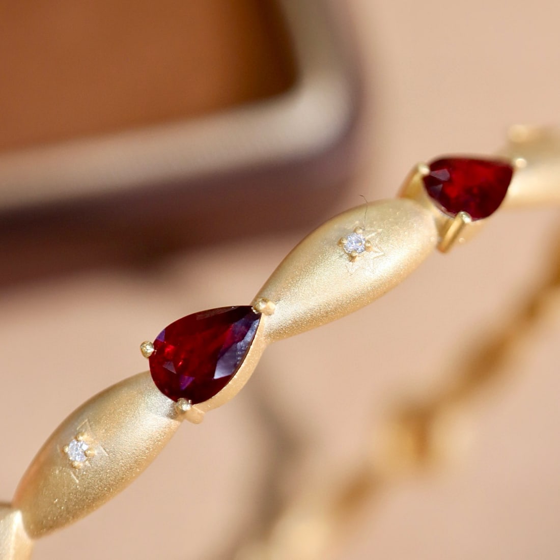 14k Gold 2.39 Ctw Natural Ruby & Diamond Bangle - 7