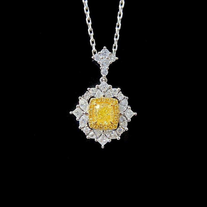 14k Gold 1.15 Ctw Natural Yellow Diamond & Diamond Pendant( Without Chain ): Ref:231137229 // gold content:14k gold // main gemstone:yellow diamond // shape:cushion // carat weight:0. 5ct // color:yellow // treatment:natural // // adjacent gemstone 2 : diamond //