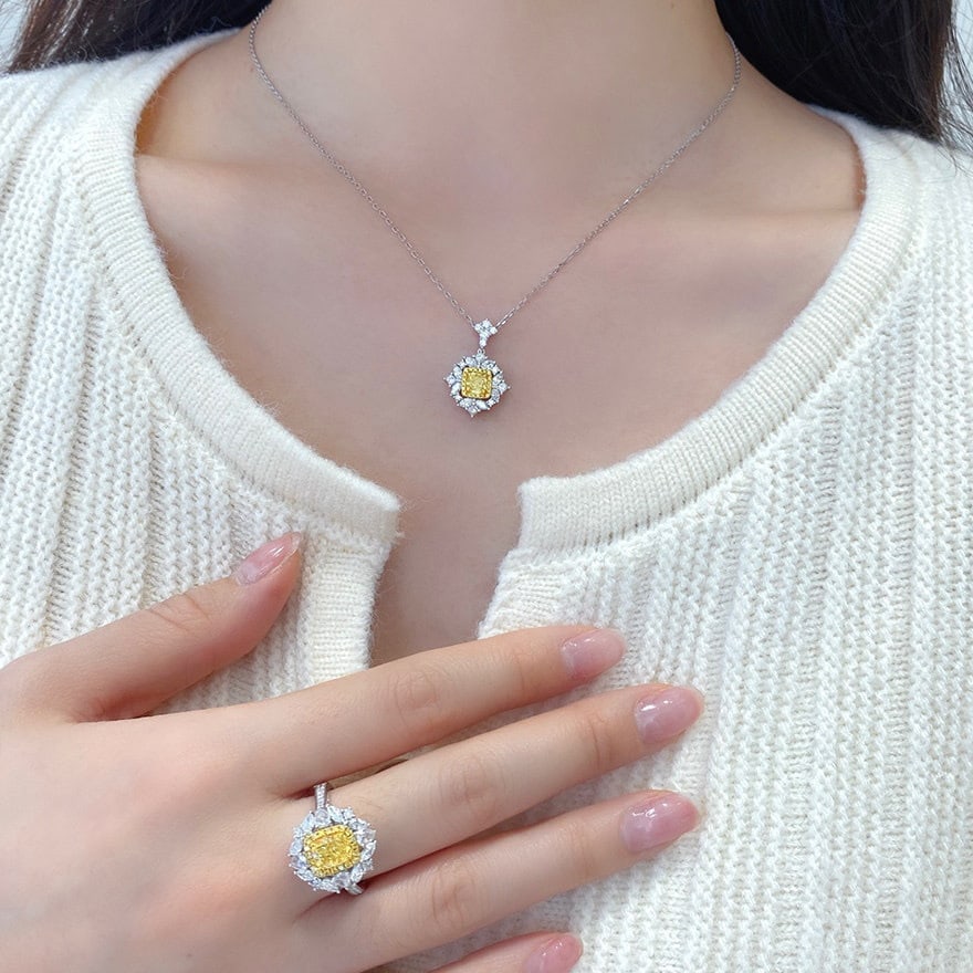 14k Gold 1.15 Ctw Natural Yellow Diamond & Diamond Pendant( Without Chain ) - 2