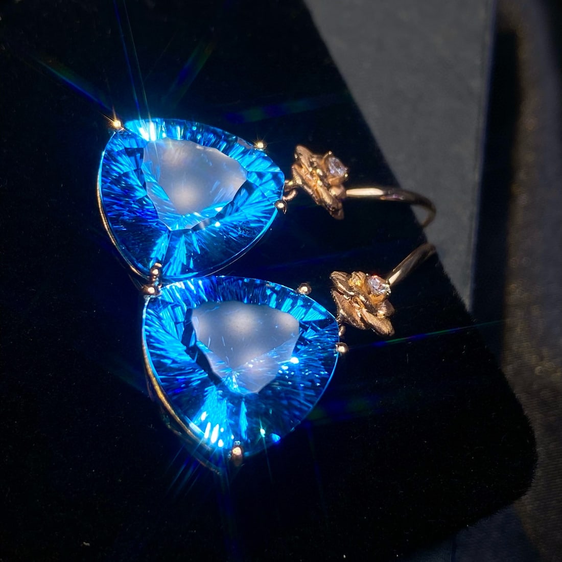 14k Gold 20.48 Ct Natural Topaz & Diamond Earrings - 2