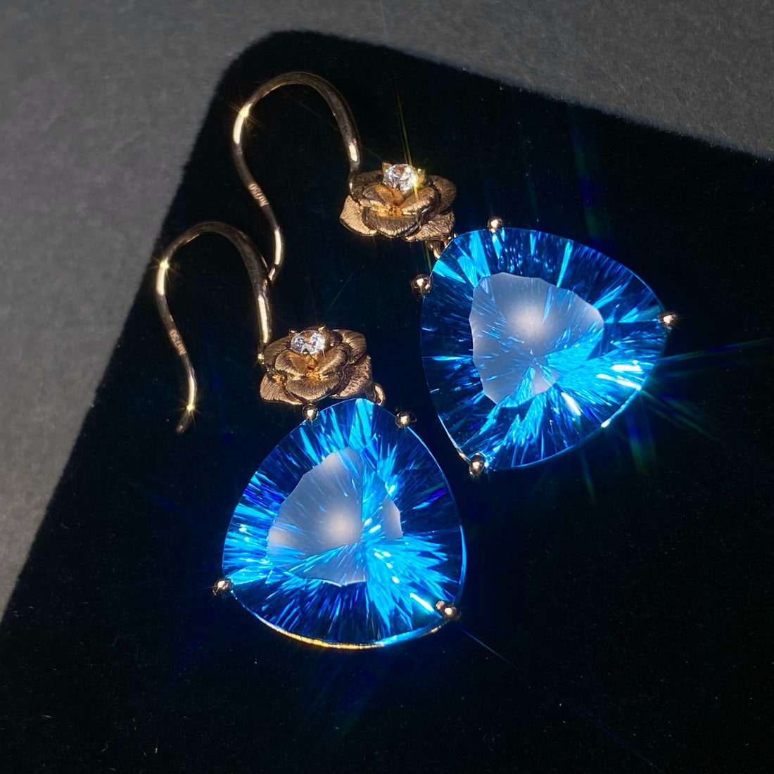 14k Gold 20.48 Ct Natural Topaz & Diamond Earrings - 5