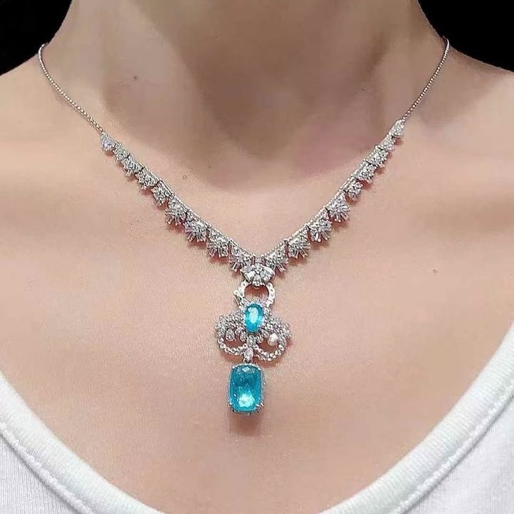 14k Gold 2.5 Ct Natural Paraiba Tourmaline & Diamond Pendant( Without Chain ) - 3