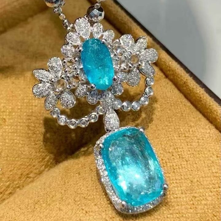 14k Gold 2.5 Ct Natural Paraiba Tourmaline & Diamond Pendant( Without Chain ) - 5