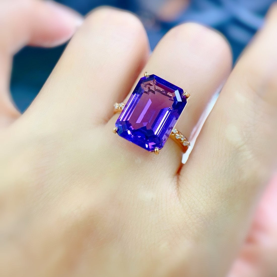 14k Gold 7.95 Ctw Natural Amethyst & Diamond Ring - 4