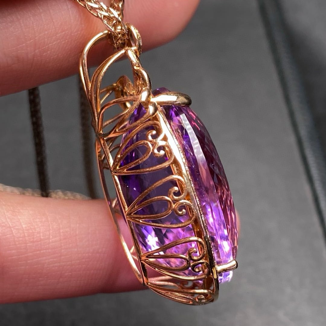 14k Gold 41.75 Ct Natural Amethyst & Diamond Pendant( Without Chain ) - 3