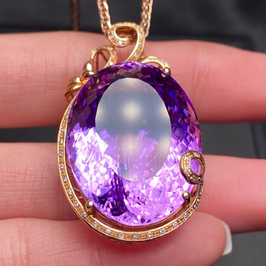 14k Gold 41.75 Ct Natural Amethyst & Diamond Pendant( Without Chain ) - 4