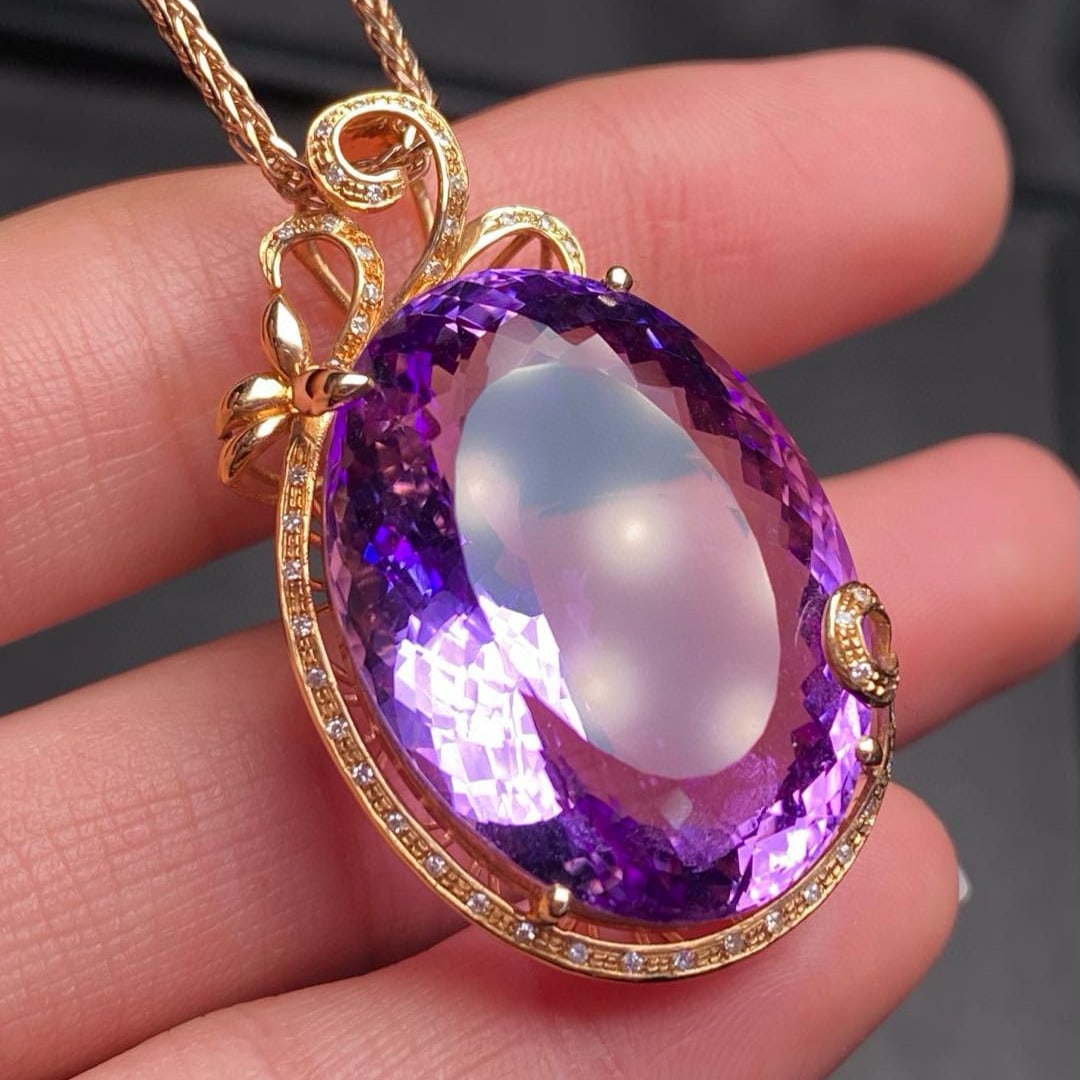 14k Gold 41.75 Ct Natural Amethyst & Diamond Pendant( Without Chain ) - 5