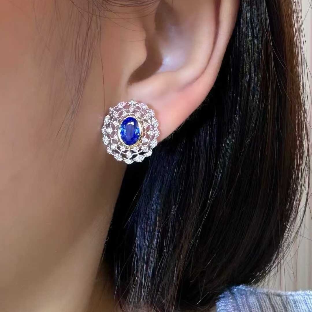 14k Gold 2.30 Ctw Natural Sapphire & Diamond Earrings - 3