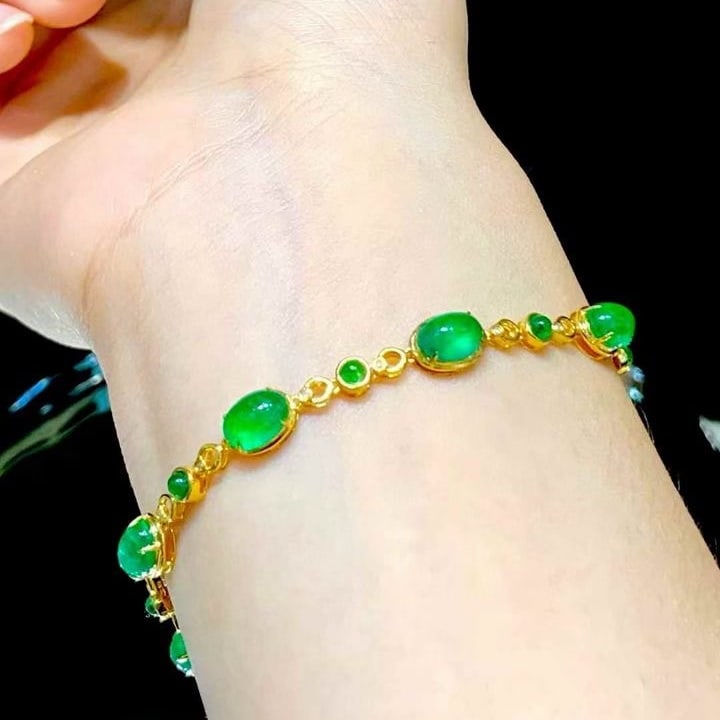 14k Gold 10.5 Ct Natural Emerald & Diamond Bracelet - 5