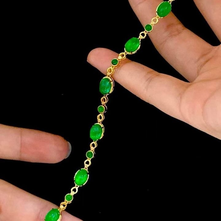 14k Gold 10.5 Ct Natural Emerald & Diamond Bracelet - 6