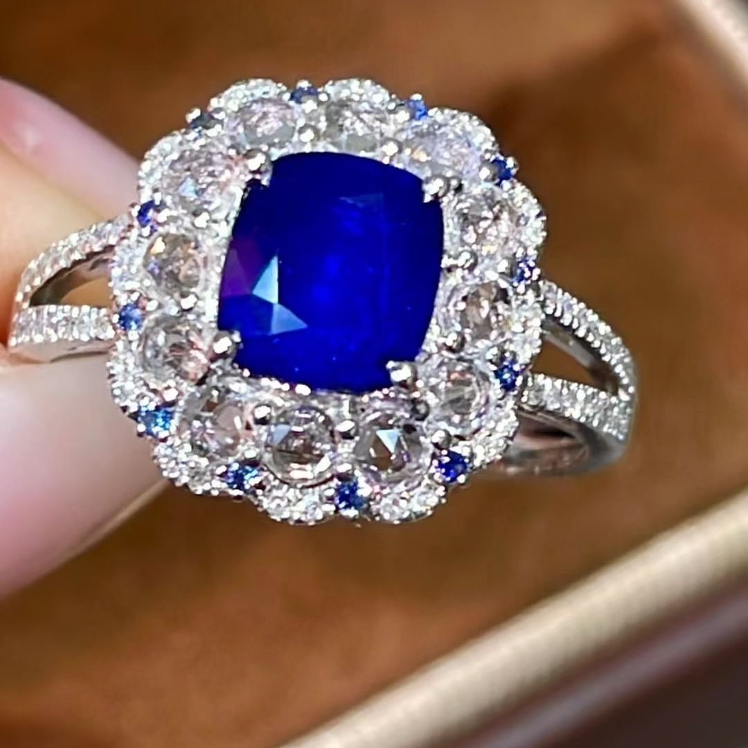 14k Gold 1.7 Ctw Natural Sapphire & Diamond Ring - 5