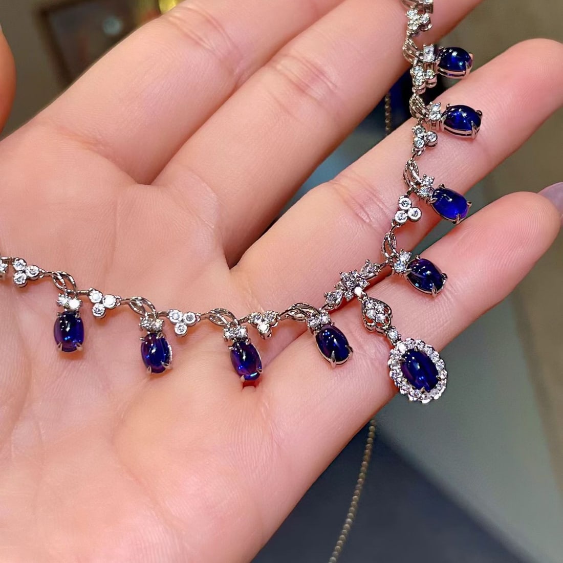 14k Gold 6.05 Ctw Natural Sapphire & Diamond Necklace - 2