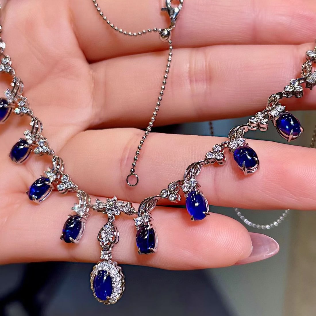 14k Gold 6.05 Ctw Natural Sapphire & Diamond Necklace - 3