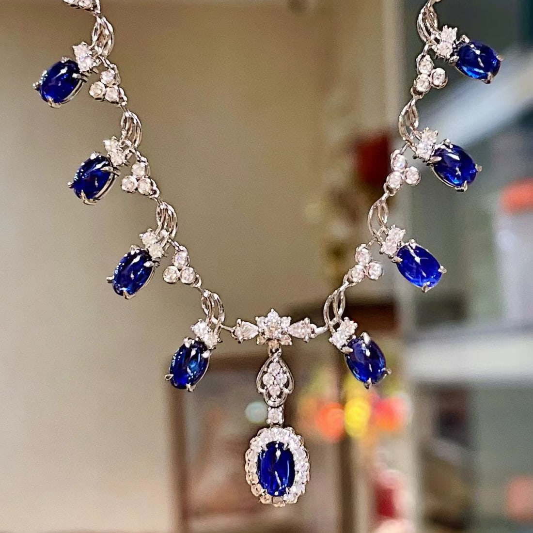 14k Gold 6.05 Ctw Natural Sapphire & Diamond Necklace - 4