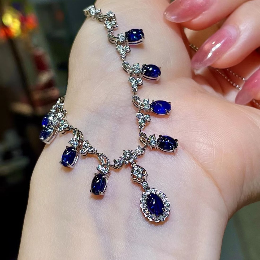 14k Gold 6.05 Ctw Natural Sapphire & Diamond Necklace - 5