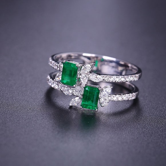 14k Gold 1.06 Ctw Vivid Green Natural Emerald & Diamond Ring - 5