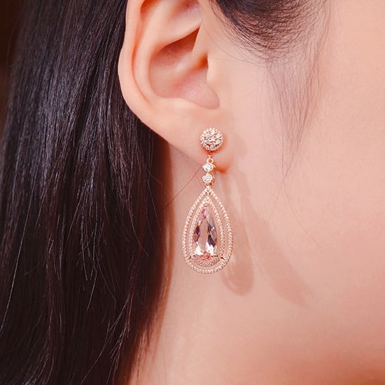 14k Gold 7.31 Ctw Natural Morganite & Diamond Earrings - 6