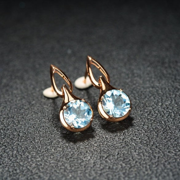 14k Gold 3.19 Ct Natural Aquamarine Earrings - 3