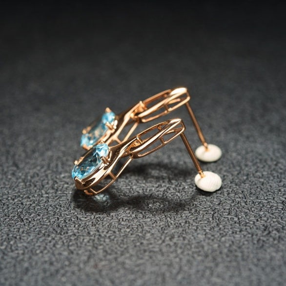 14k Gold 3.19 Ct Natural Aquamarine Earrings - 4