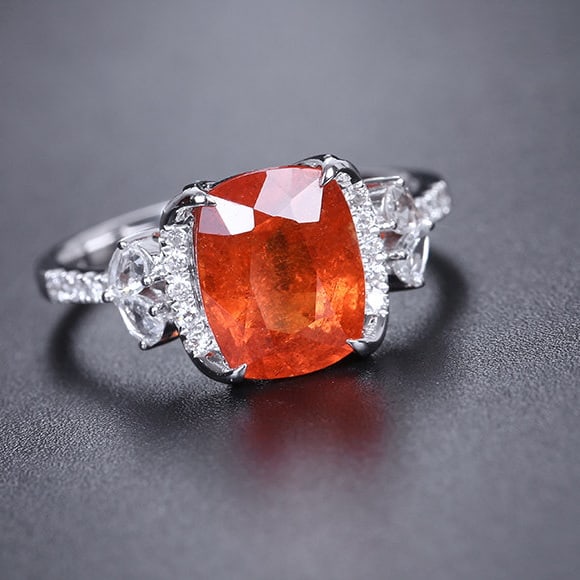 14k Gold 4.39 Ctw Natural Spessartine & Diamond Ring - 4