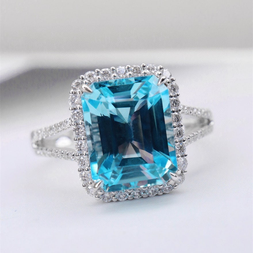 14k Gold 3.12 Ctw Natural Aquamarine & Diamond Ring - 4