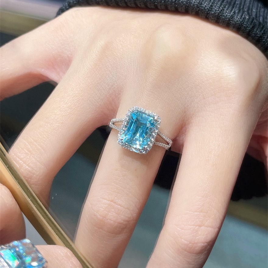 14k Gold 3.12 Ctw Natural Aquamarine & Diamond Ring - 5