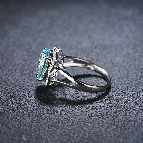 14k Gold 4.17 Ct Natural Aquamarine & Diamond Ring - 4