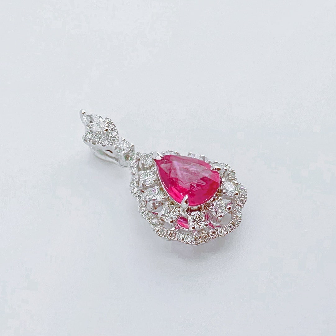 14k Gold 1.53 Ctw Natural Ruby & Diamond Pendant( Without Chain ) - 2