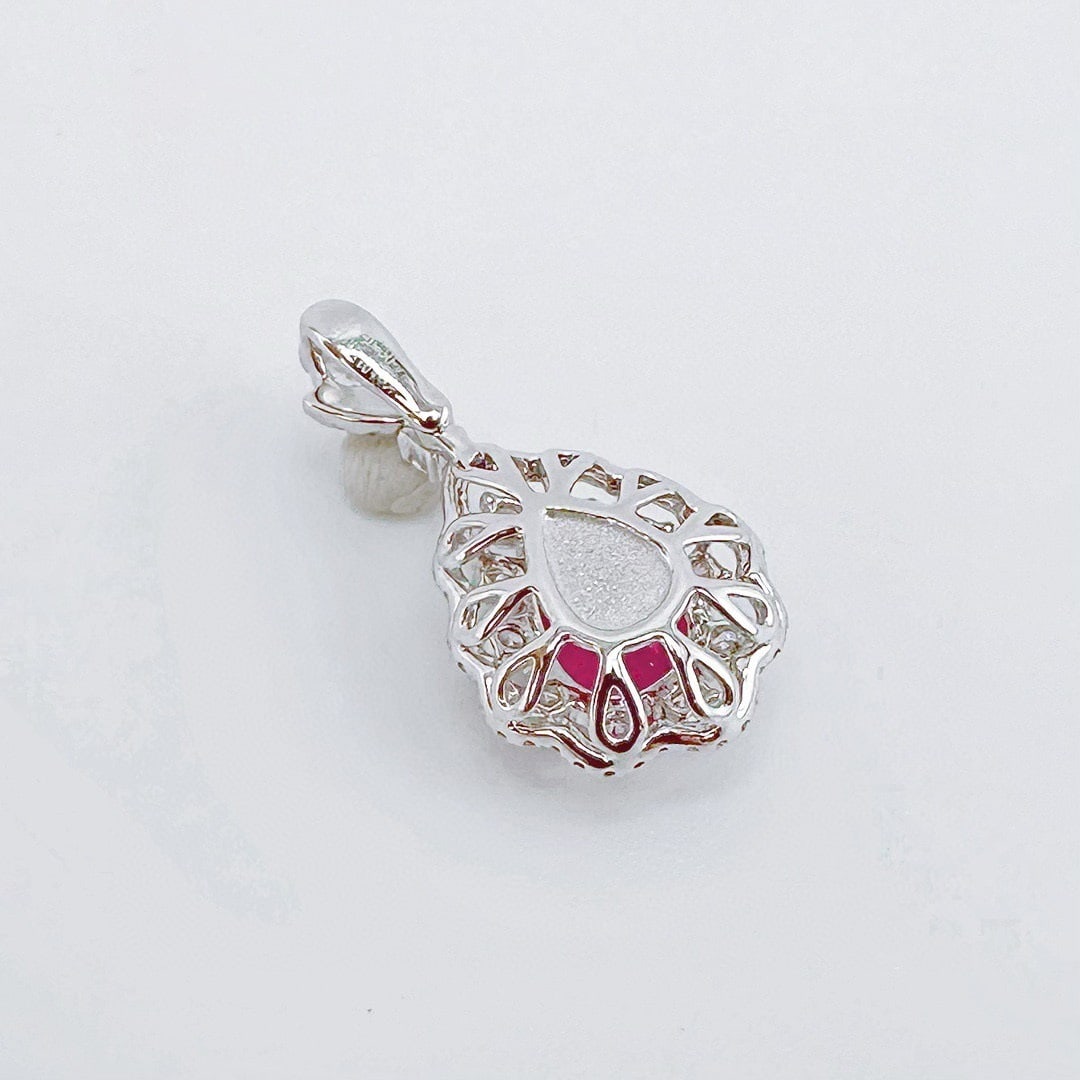 14k Gold 1.53 Ctw Natural Ruby & Diamond Pendant( Without Chain ) - 3