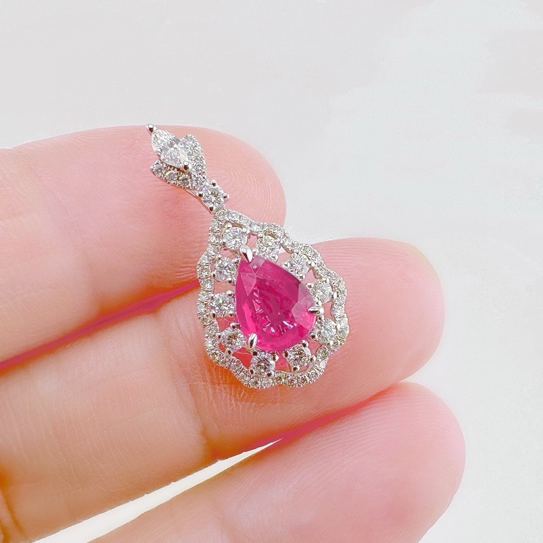 14k Gold 1.53 Ctw Natural Ruby & Diamond Pendant( Without Chain ) - 4