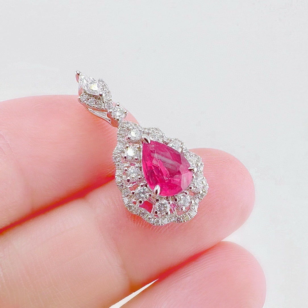 14k Gold 1.53 Ctw Natural Ruby & Diamond Pendant( Without Chain ) - 5