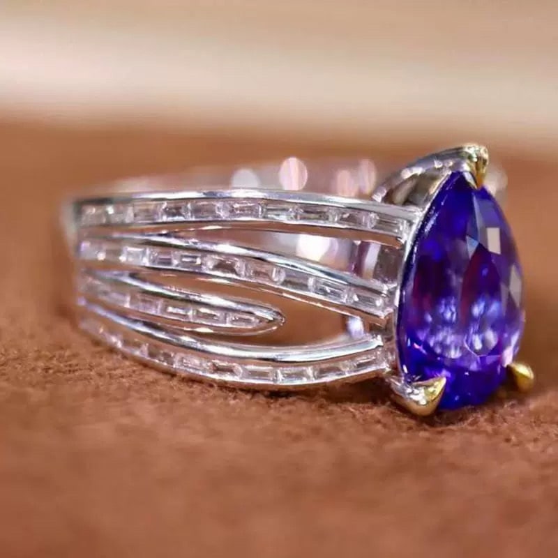 14k Gold 3.03 Ctw Natural Tanzanite & Diamond Ring - 4